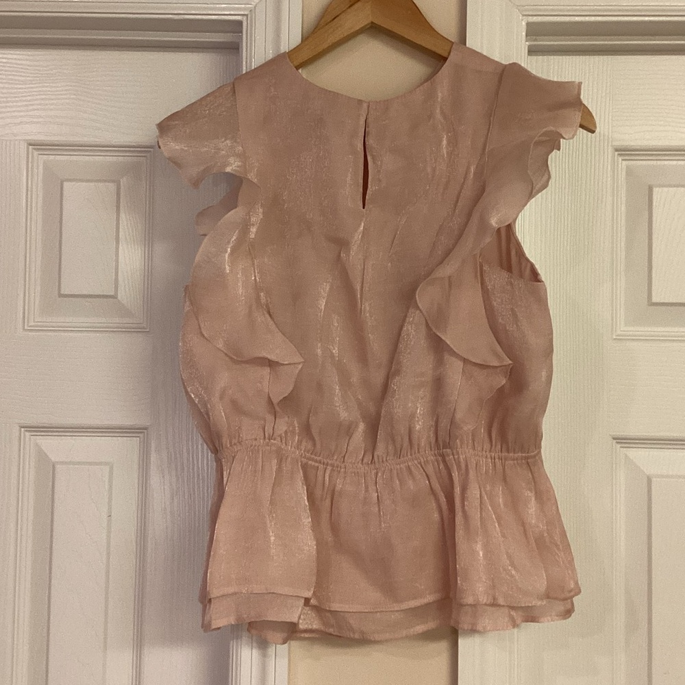 Express Pink Shimmer Ruffle Peplum Top - Picture 4 of 8
